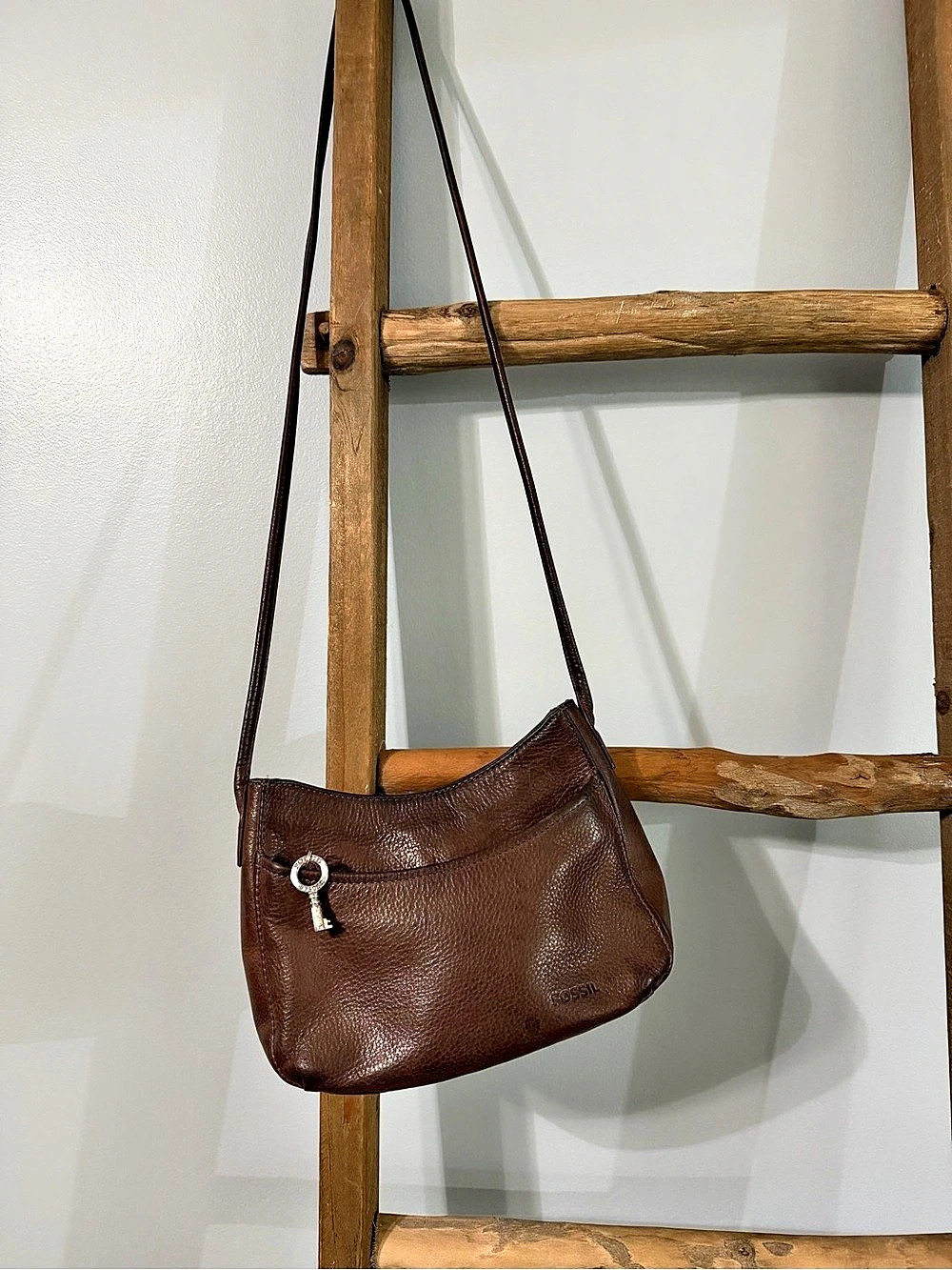 Vintage Fossil "1954" Dark Brown Pebbled Leather Small Shoulder / Crossbody Bag